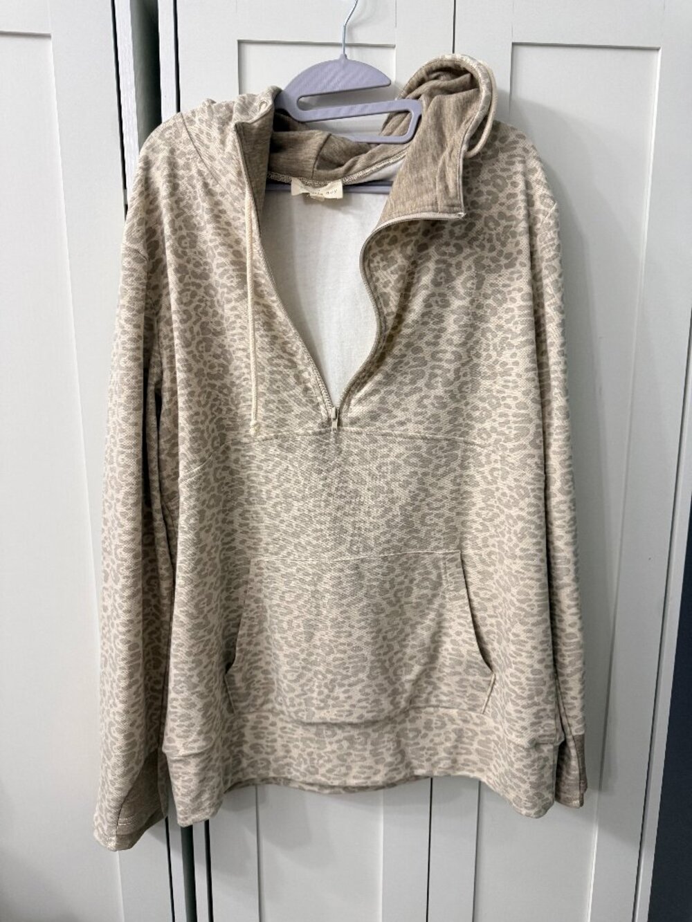 Vanilla Bay Taupe Leopard Print Half Zip Pullover Hoodie XL